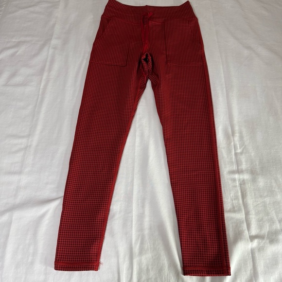 Offline By Aerie Leggings Womens Size Medium Red Houndstooth Activewear Pockets - Picture 1 of 8